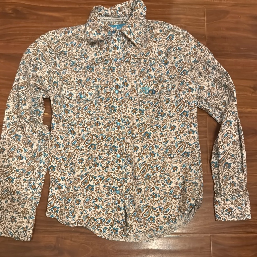Blue and Brown Casual Button Down Shirt with Floral Pattern